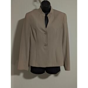 Jones Wear Women's Tan Suit Jacket Blazer Mandarin Collar Lined Size 8 Medium
